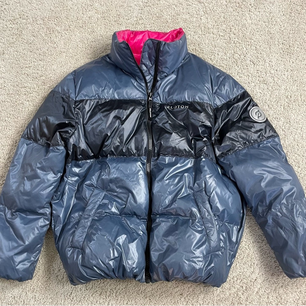Women's PELETON Metallic BLUE Pink Lined PUFFER Winter SKI JACKET